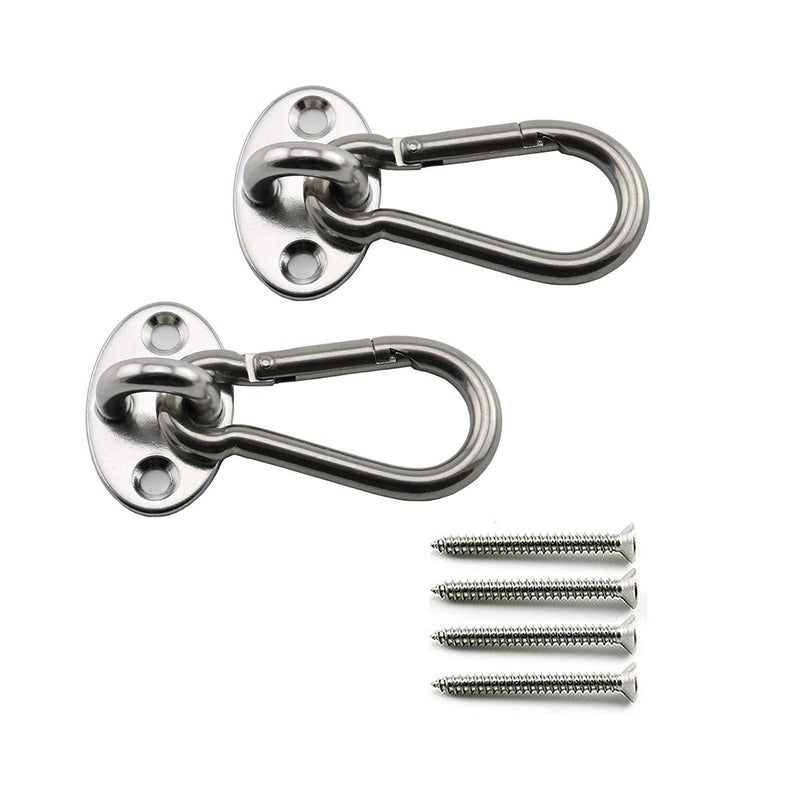 Lind Kitchen 2-Pack M6 Ceiling & Wall Mount Hanging Hardware Fitting Set 304 Stainless Steel Heavy Duty Oval Pad Eye Hook Plate + Snap Hook for Yoga Hammock Swing Marine Boat Accessories - Image 1